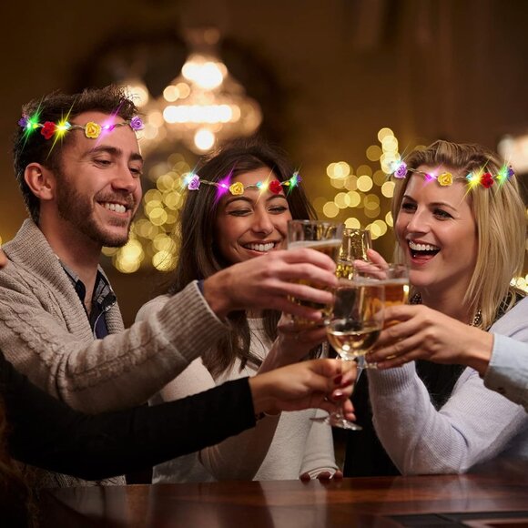 LED Flower Headband Crown 12 Pack Light Up Party Favors for Women Men - Picture 4 of 8